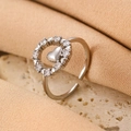 Adjustable silver heart ring with sparkling zircons and delicate floral wreath design - Silver Heart Wreath Ring (M-589)
