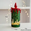 Detail of 20cm green LED Christmas candle light with gold tree pattern and red flame - Large Candle Light - Green