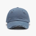 Distressed dark blue cotton baseball cap with retro torn holes and frayed edges - Adjustable / Grey Blue