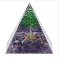 Orgone pyramid featuring green stone tree of life and purple amethyst base crystals - YB25 Amethyst Green Tree [6cm]
