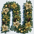 Detail of 9ft Christmas garland with gold flowers, LED lights, pinecones and berries - SYG108 (Gold Luxury With Battery Light)