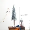 75CM miniature Christmas tree with white flocking snow effect and wooden base - Height 75cm / Slim Style / Christmas Tree Style B - 75cm