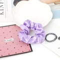 Elegant lavender satin scrunchie with smooth silk-like texture and ruffled design - 12#-Purple