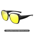 Glossy black frame night vision sunglasses with yellow lenses for women drivers - Night Vision (Black Frame Yellow Lens)