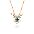 Rose gold S925 silver necklace with dancing blue heart moissanite in antler pendant - Moissanite Blue Green Stone Rose Gold