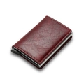 Slim RFID blocking burgundy leather wallet with automatic pop-up aluminum card holder - Red