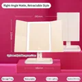Beige tri-fold LED makeup mirror with height adjustment and storage base stand - New Square Corner Frosted Extendable / Extendable 57mm