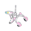 Silver gamepad and pink cat-ear headphone charms with enamel and cubic zirconia stones - Game Controller & Cat Ear Headphones