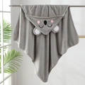 Gray koala hooded baby towel in soft coral fleece with cute animal ear details - 80*80cm / Grey Koala