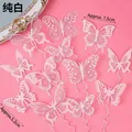 Set of 12 pure white hollow butterfly cake toppers in 7.5cm and 5.2cm sizes - PVC Butterfly Pure White 12Pcs