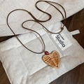 Bohemian wax rope necklace with handmade woven heart pendant and red wooden bead - Woven Heart (19#)