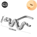 Silver G23 titanium snake nose stud with push-pin design and precise size dimensions - 0.8x7mm / Steel Color L-Bar