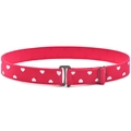 Adjustable kids elastic belt in red with white heart patterns and dark metal hook - Rose Red Heart