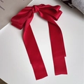 Elegant large red silk ballet-style bow hair clip with long flowing ribbons for women - Red