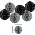 Set of 7 Halloween party honeycomb paper balls in black and gray colors, 15cm size - Honeycomb Ball / Black and Gray