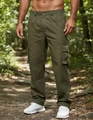 Men's loose multi-pocket cargo pants in army green featuring straight-leg fit and side pockets - Army Green