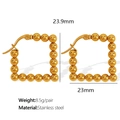 Golden square bead geometric drop earrings in stainless steel with size measurements - Square Bead Hoop Style (EH447金色耳环)