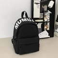 Black Japanese style student backpack featuring white MUMU print and front zipper pocket - Small / Black