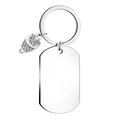 Polished silver metal dog tag keychain with detailed owl charm and blank plate - Owl Charm
