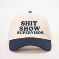 Two-tone baseball cap with SHIT SHOW SUPERVISOR print in beige and dark blue - One Size / Cream/Navy Blue