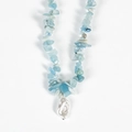 Irregular blue crystal stone beaded necklace featuring a white Baroque pearl pendant - Aquamarine Pearl