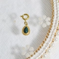 Vintage gold-plated teardrop pendant with dark green stone and spring clasp - Dark Green Teardrop Gem