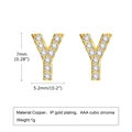 Letter Y stud earrings in copper with gold plating and AAA cubic zirconia stones - Letter Y
