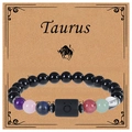 Dettaglio del bracciale zodiaco Toro con ossidiana e perline di cristallo multicolore - Toro (Taurus)