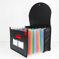 Black accordion file organizer with multi-layer rainbow inner pockets and buckle closure - Black Rainbow Inner + Canvas Bag [13 Grids]