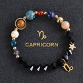 Capricorn themed bracelet featuring black faceted obsidian beads and zodiac charm pendant - Capricorn-Faceted Stone