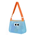 Blue mesh kids beach bag with orange adjustable straps and large cartoon eyes design - Livemork Glasses Style Blue Orange Strap Shoulder Mesh Bag