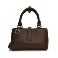 Dark brown faux leather handbag with lychee texture and silver metal buckle decoration - Brown