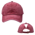 Detail view of burgundy washed cotton baseball cap with ponytail hole design - One Size / Burgundy