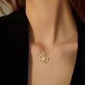 Golden flower necklace with pearl center and textured petals on a gold chain - Light Gold Pearl Stamen Necklace (WG1-0314)