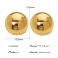 Dettagli tecnici di orecchini a sfera in acciaio inossidabile placcato oro 18 carati - Sferico Oro Piccolo (SE010122)