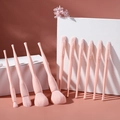 Detail von 12-teiligem rosa Make-up-Pinselset mit facettierten Griffen und weichen Borsten - 12 Stück in OPP-Beutel / Kirschblütenrosa