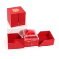 Red jewelry gift box with drawer and decorative preserved rose with gold Best Wishes text - 8x7.5x8cm / Red