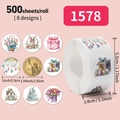 Easter rabbit and floral 500-piece sticker roll with 8 watercolor designs 1 inch size - Model 1578-8 Designs Easter Theme
