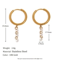 18K gold plated stainless steel hoop earrings with three white zircon stone drops - Three Crystal Pendant Style