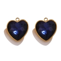 Pendentif coeur en cristal bleu marine avec monture en acier inoxydable doré - Style D Bleu