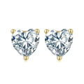 Minimalist S925 sterling silver heart-shaped stud earrings in gold with clear zircon stones - Gold Trim Heart Main Stone (APE59-14K)
