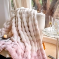 Detail showing soft pink and white gradient plush blanket with wavy faux fur texture - Gradient Pink / Pillow Insert