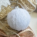 Sparkling white plush Christmas ball ornament with silver loop and glitter details - Bright White Plush Ball 8cm