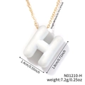 Letter H pendant necklace in gold finish with white frosted texture and size specs - Letter H (N01210-H)
