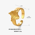 Golden hollow butterfly stainless steel adjustable open ring weighing 2.4g with size specs - Adjustable Open / Gold