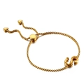 Adjustable golden box chain bracelet featuring a polished letter S pendant and heart charm - Letter S (KB123986-KFC)