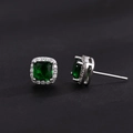 Green square cubic zirconia halo stud earrings with silver plating for hip hop style - Green (Single)