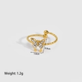 Bague papillon dorée ornée de zircones cubiques et anneau perlé ajustable - Yyr023048-w