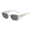 Weiße Retro-Rechteck-Sonnenbrille mit dunklen Gläsern und goldenem V-Metall-Dekor - Weißer Rahmen Graue Gläser
