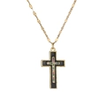 Collana classica con croce dorata con smalto nero e pietre preziose colorate - Croce in smalto nero / Nero